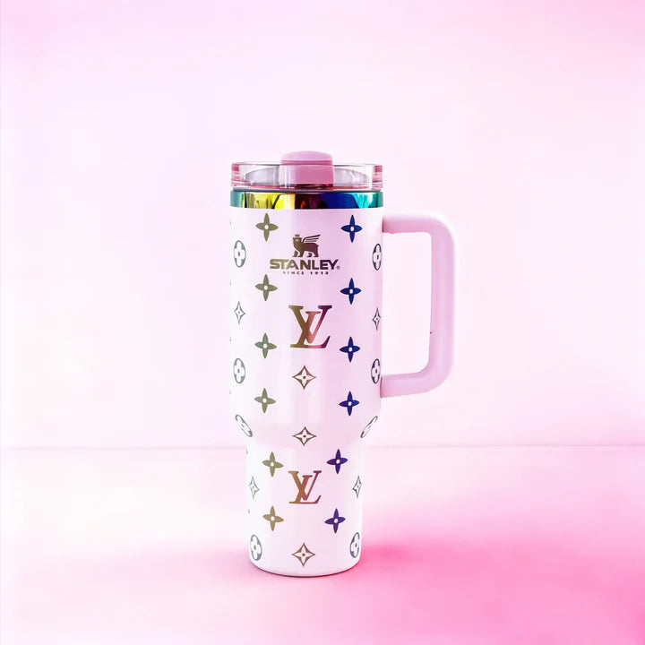 Soft pink patterned tumbler